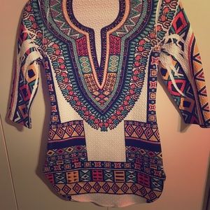 Rainbow Tribal Print Dress Shirt